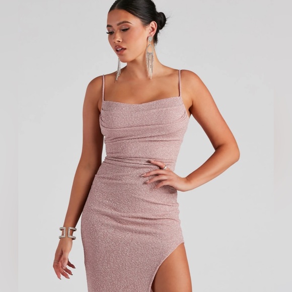 Lola Formal High Slit Glitzy Glitter Dress | Sparkly dress Silver and Pink - Picture 5 of 6